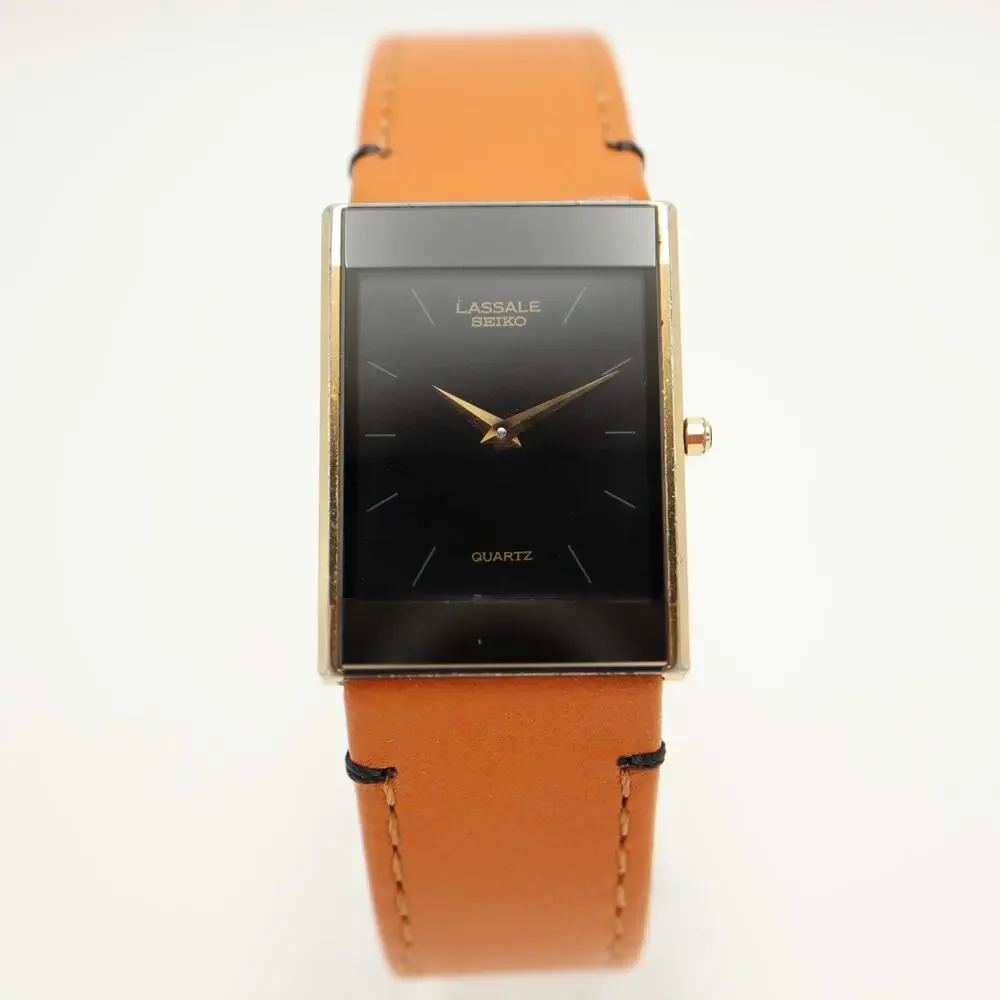 Vintage Seiko Lassale Black Gold Tone 23mm Tank Watch 7750-5229 w New Battery